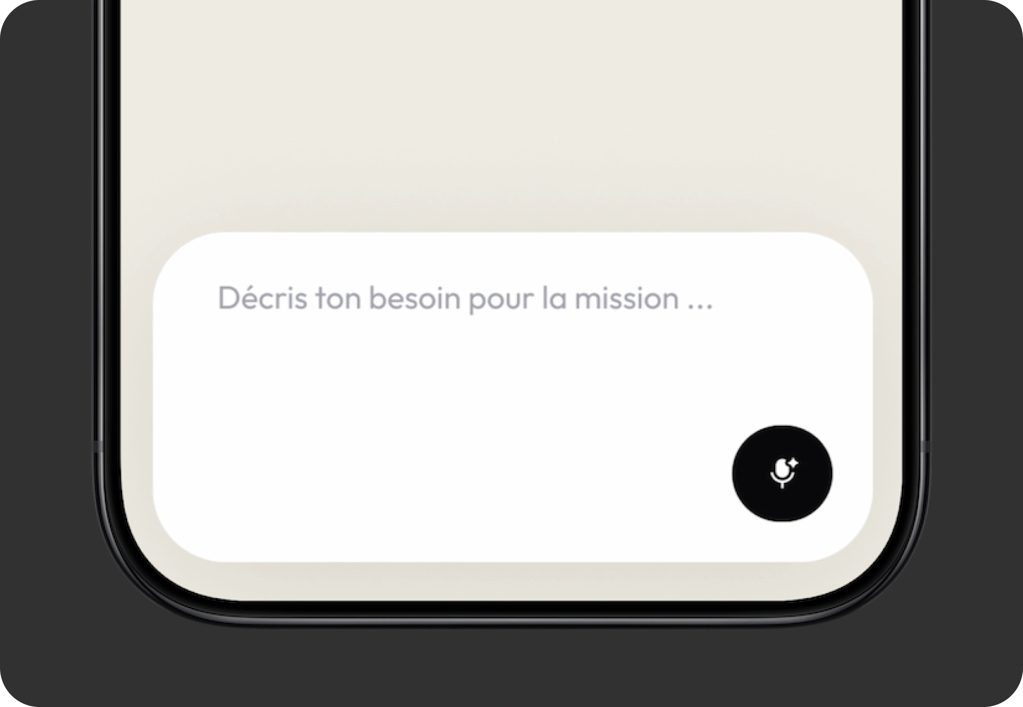 Zone de saisie écrite et vocale permettant de décrire une mission dans Pleepole