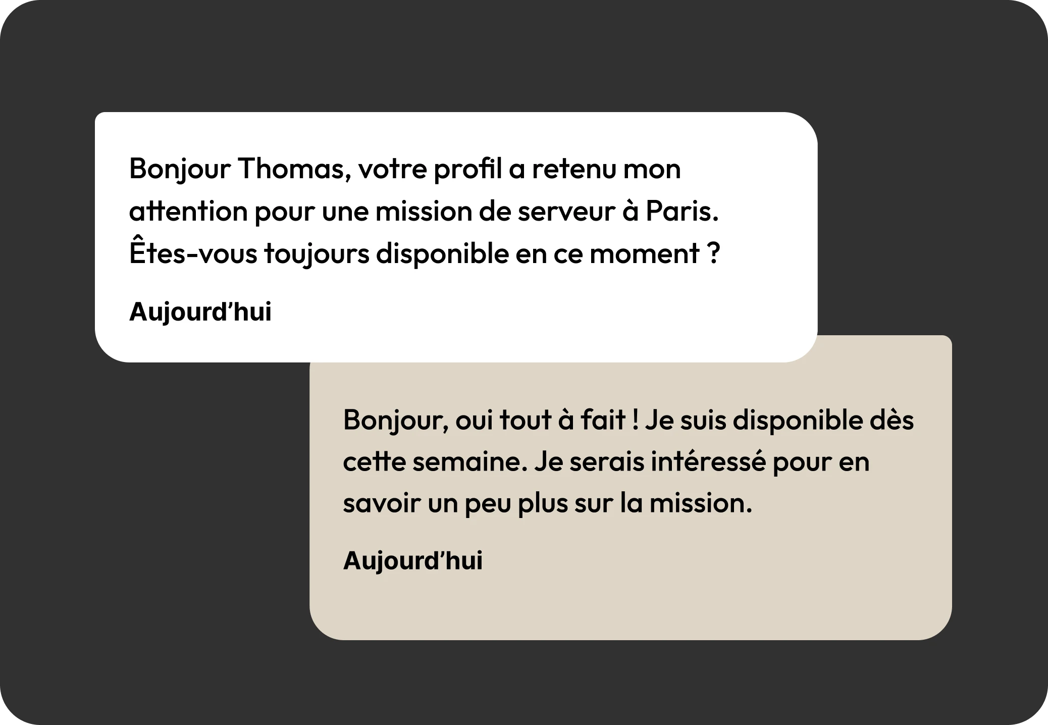 Conversation directe entre un recruteur et un candidat disponible dans Pleepole